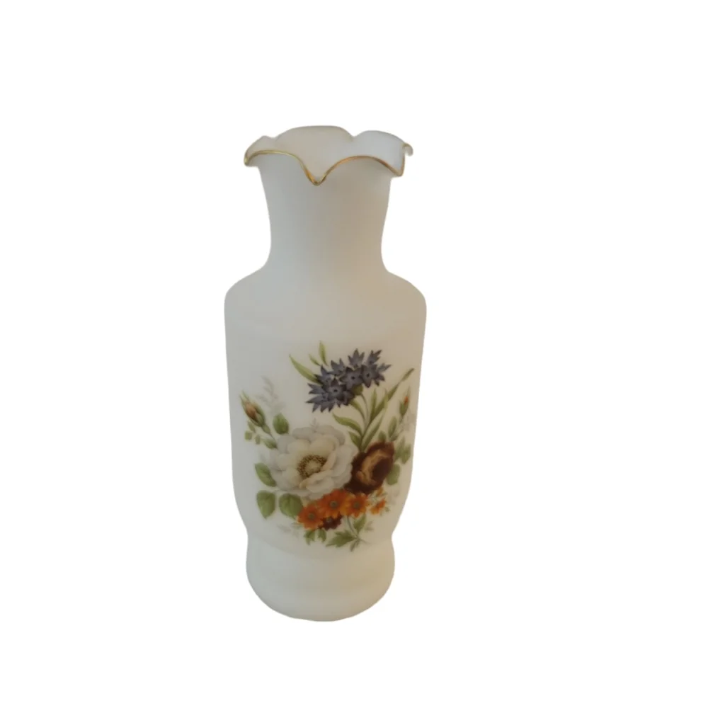Vintage Norleans Frosted Vase Floral Transfer